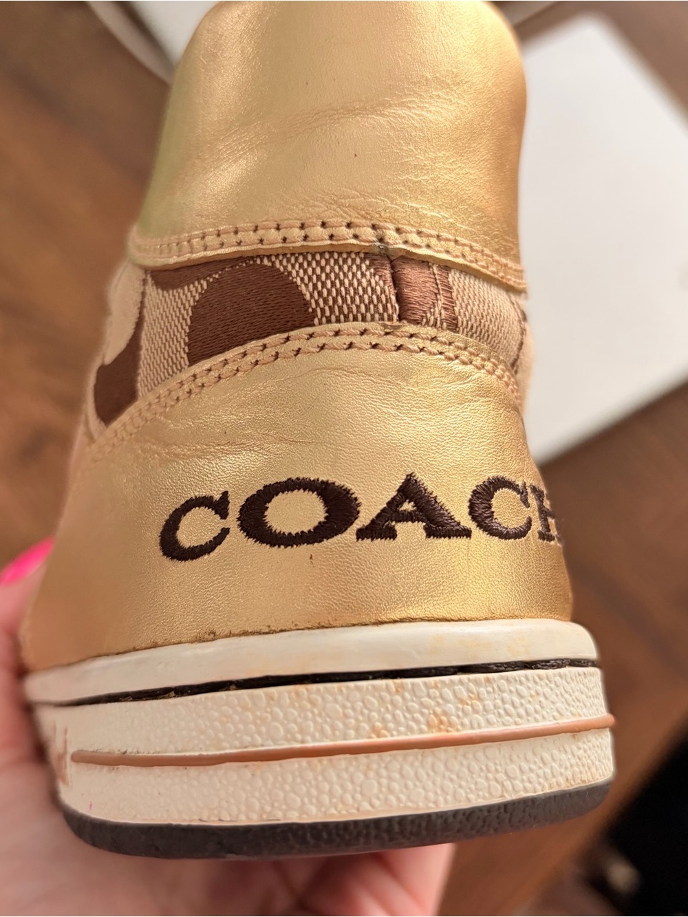 Coach Norra High Top Sneaker 9.5M Y2K Gold CC Signature Monogram Metallic Logo - Picture 8 of 9